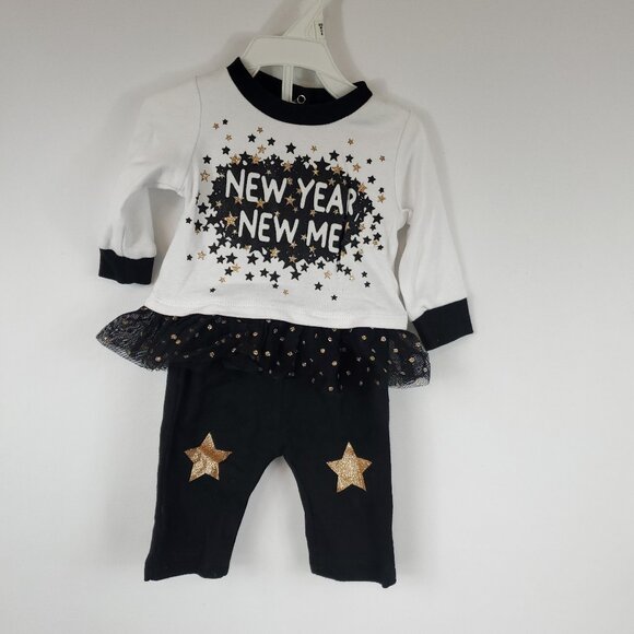 Way To Celebrate New Years Baby Girl Black White 2 Piece Set New Years Sz 0-3M - Picture 1 of 9